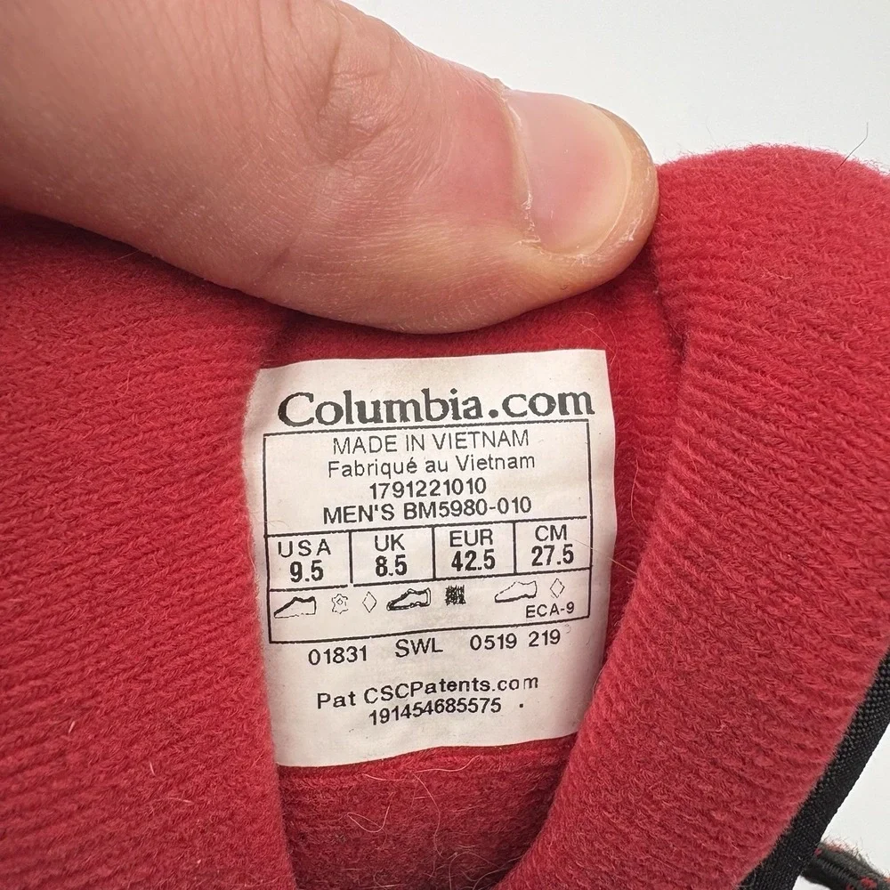 Columbia Bugaboot III Boots Mens 9.5 Black Red Waterproof Winter Snow BM5980-010